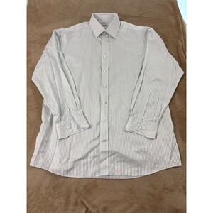 Mariano Rubinacci Dress Shirt Mens Size 17.5 XL White Blue Stripe Button Up EUC